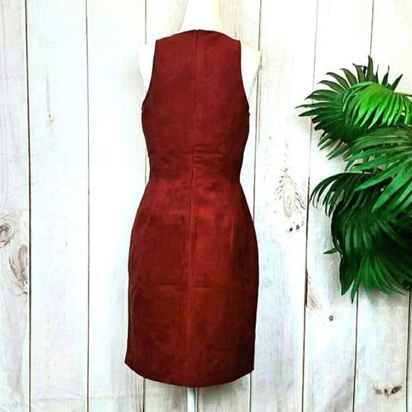 ❤ Banana Republic Red Vegan Suede Sleeveless Dress - Picture 3 of 8